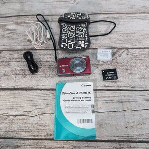 Canon PowerShot A3500 IS Red Digital Camera 16MP 5x Zoom WiFi w/ Case & Cables